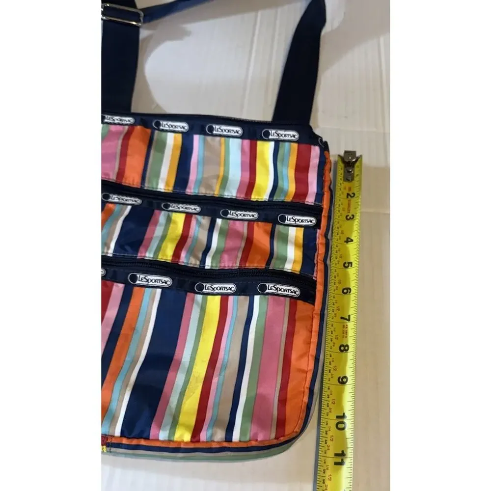 LeSportSac 3 Zip Crossbody Messenger Shoulder Bag Bright Rainbow Stripe